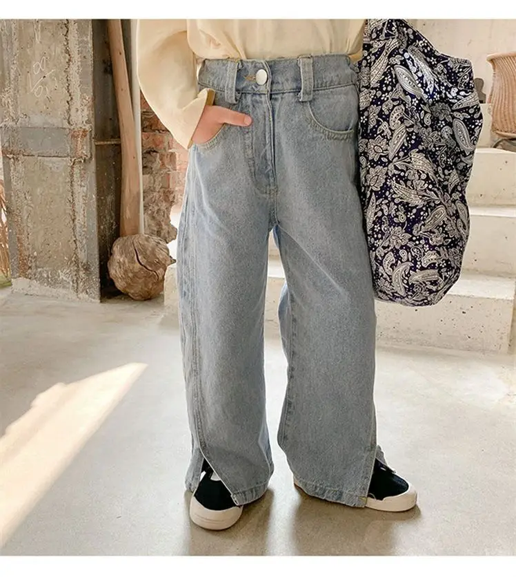 

2-8T Girls Jeans Toddler Kid Clothes Split Denim Pants Elegant Fashion Streetwear Childrens Baby Trousers Outfit