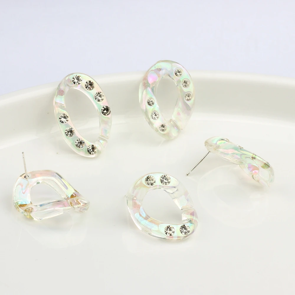 

Acrylic Resin Rainbow Creative Geometry Oval Chain Base Earrings Connector 6pcs/lot For DIY Earrings Making Jewelry Accessories