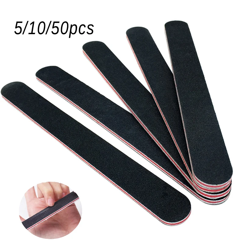 

50pcs/5pcs/10pcs Nailfile Professional Nail Buffer Black Sandpaper Strong Straight Lime Angle 100/180 Buffing Sanding Files