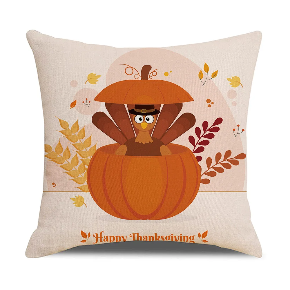 

Thanksgiving Cartoon Pumpkin Cushion Cover 45X45 Cartoon Cute Turkey Print Pillow Case Living Room Sofa Bedroom Home Decor J1952