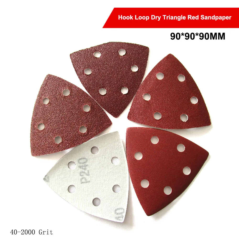 

90*90*90mm Hook Loop Triangle Dry Red Sandpaper 40-2000 Grit Flocking Self-adhesive Angle Grinder Sanding Paper