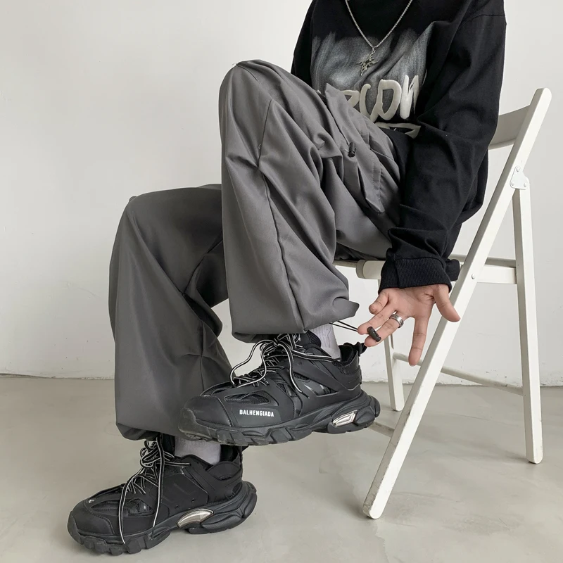 

Брюки мужские с карманами, повседневные свободные прямые штаны, в стиле High Street, с широкими штанинами, весна-лето