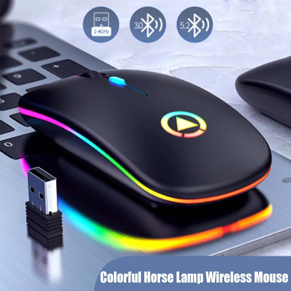 

Universal 2.4GHz Wireless Mouse USB Rechargeable RGB Cordless Mice for PC