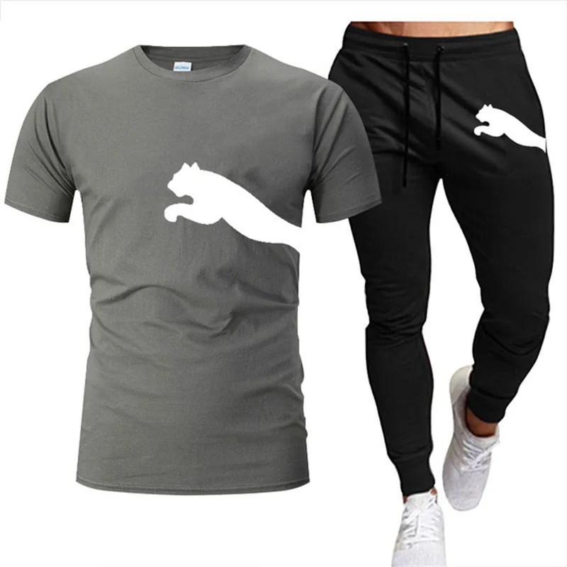 Summer men's and women's new T-shirt suit 3D printed pattern casual crewneck short sleeve top + casual pants sweatpants