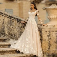 elegant applique wedding dresses 2022 a line sheer neck lace bridal dress sexy backless boho long sleeve vestidos de noiva