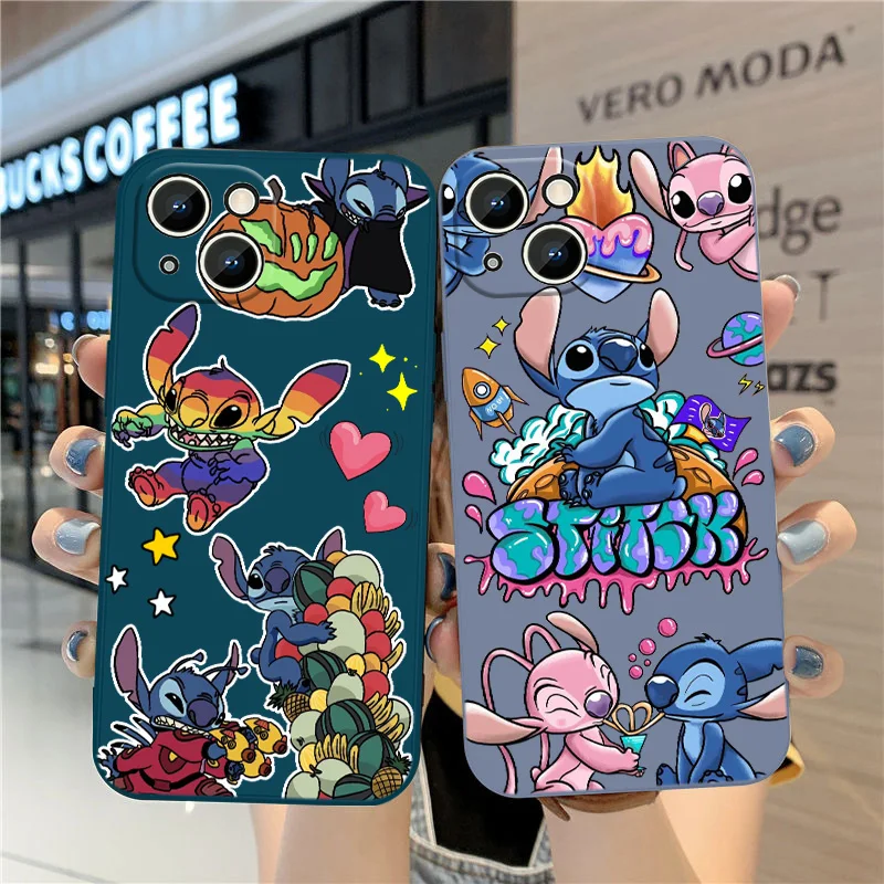 Disney Little Stitch Cute Phone Case For iPhone iPhone 14 13 12 11 Pro Max mini XR XS X 8 7 6S 6 Plus Liquid Left Rope Cover