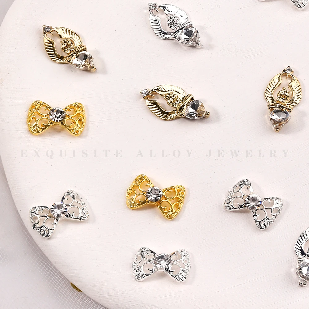 

20pcs Hollow Metal Butterfly Bow Tie Angel Glass Rhinestone Nail Alloy Parts Accessories Nail Charm DIY Nail Art Decoration