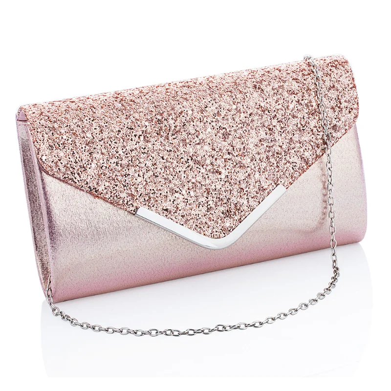 

Women Evening Clutch Bag Wedding Golden Sequins Clutch Purse Chain Shoulder Bags Small Party Handbag With Metal Handle