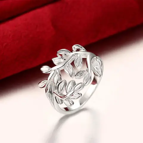 Женское кольцо с листьями, из серебра 925 пробы