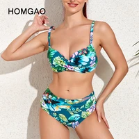 homgao sexy 4xl large swimsuit for women swimwear push up bikinis high waist retro print female set bathing suit beach biquini