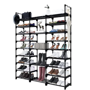 Shoe Rack Shoe Organizer Shelf, Shoe Storage Rack for Entryway, 50Pairs Shoe and Boots Black Metal Stackable Shoe Cabinet 5