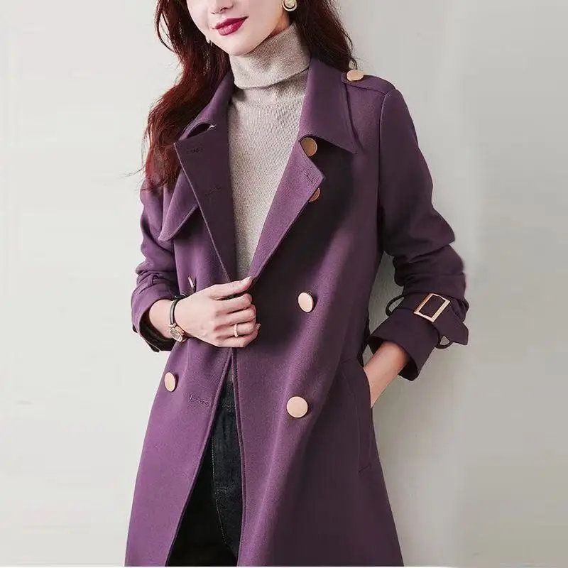 

Элегантный фиолетовый женский длинный Тренч, модная Корейская уличная одежда, повседневная Свободная куртка, осенняя Женская одежда, ветровка A880, 2023