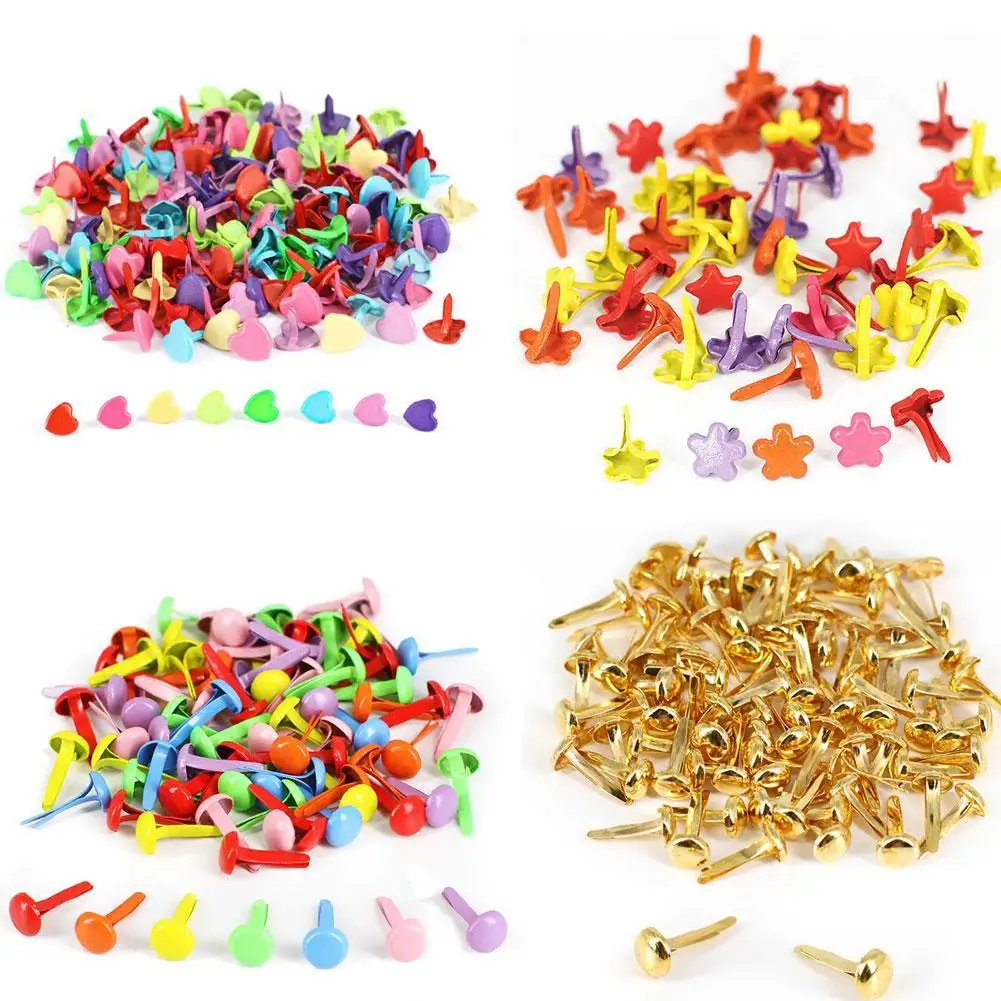 

100 шт. красочные круглые брэды Звезда Сердце Золотые украшения для скрапбукинга металлические поделки застежка Брэд для украшения своими руками