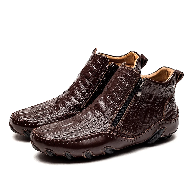 

Men Spring/Winter Warm Plush Boots Handmade Cowhide Split Leather Outdoor Sneakers Non-slip Men's Hiking Work Shoes Ankle Boots