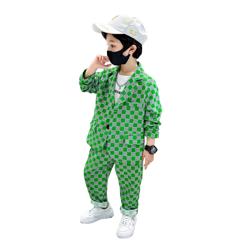 

Spring Autumn Tide Streetwear 2-10 Kid Boy Girl Clothes 2pcs Suit Handsome Plaid Children's Suit Fashion Hot Sale New Korea Coat