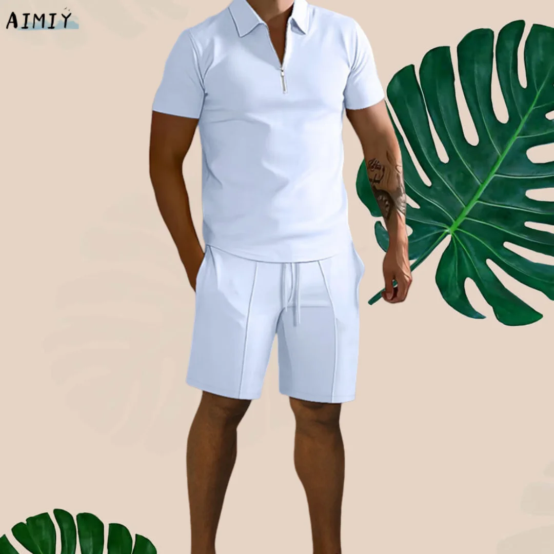 Men's Tracksuit Casual Summer Short Sleeve Polo Shirt shorts Suit two-Piece Set Male Clothing Boho Geometric Print Clothes Men