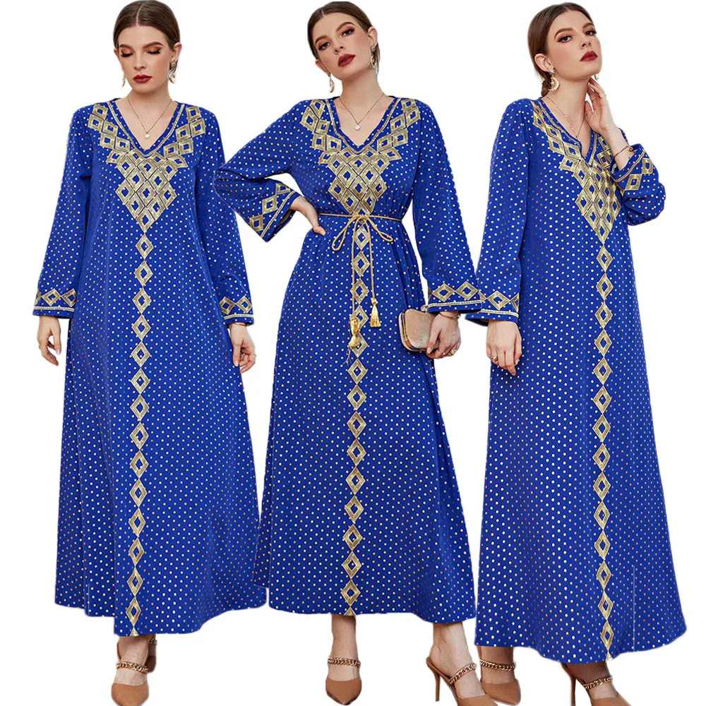 

Luxury Women Long Dress Embroidery Party Gown Vintage Ethnic Abaya Arab Middle East Muslim Islamic Clothing Ramadan Eid Mubarak