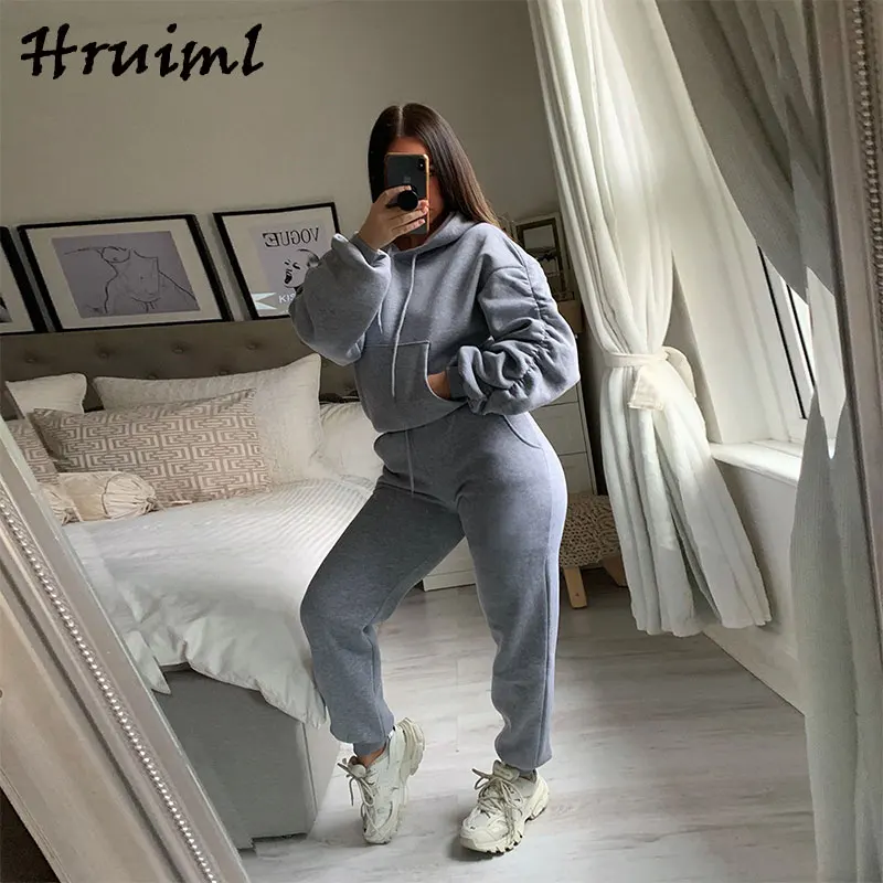 

Hooded Sweatshirt&woman Pants Casual Drawstring Outfits for Women Matching Sets Elastic Waist Fashion Pocket Deportivas Mujer