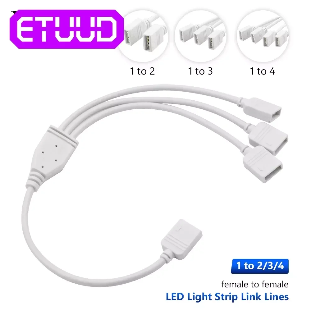 

LED tape Connector 1 to 2 3 4 plug power Splitter Cable 4pin needle female Connector wire for RGB Led Strip Light White