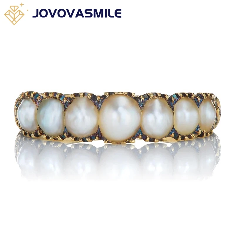 

JOVOVASMILE Antique Seven Pearl Band Floral Engravings 9K 14K 18K Yellow Gold Ring Setting for Woman Engagement