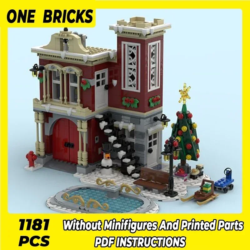 Moc Building Bricks Модель с видом на улицу Зимняя деревня Пожарная станция Технология
