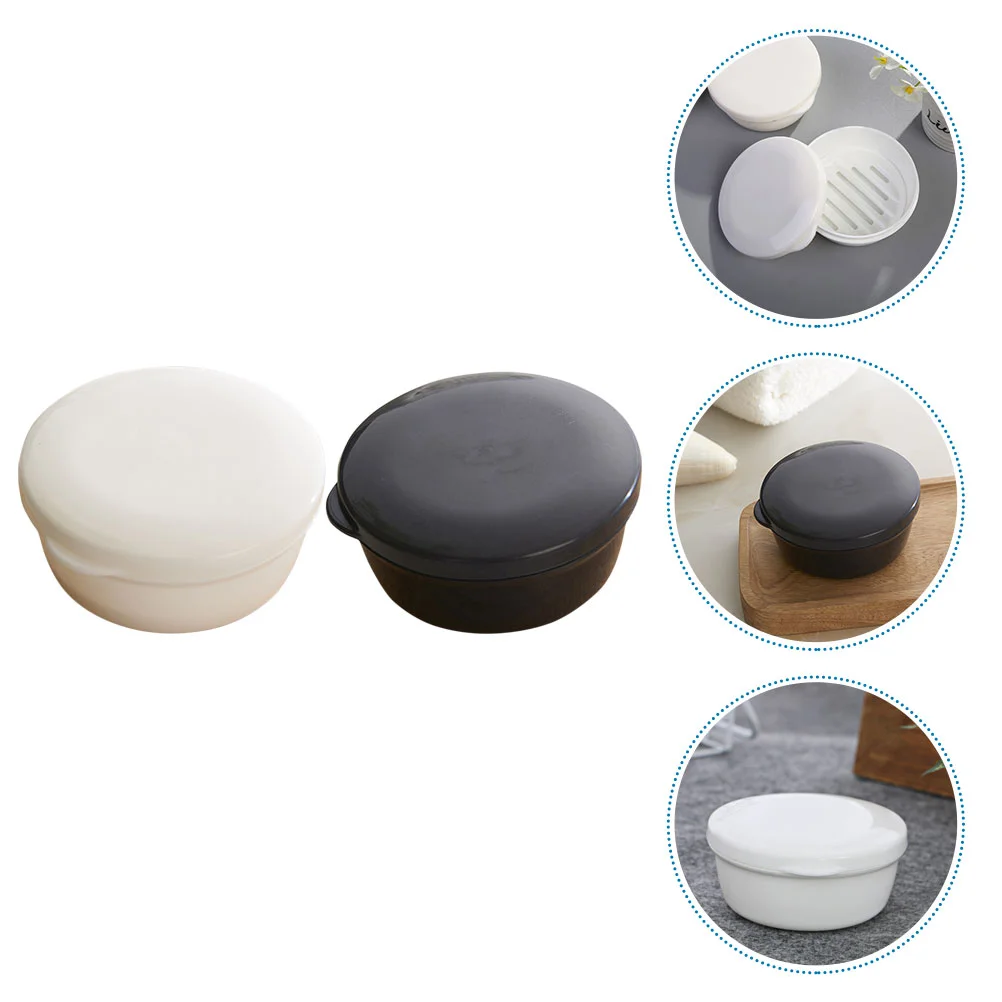 

2 Pcs Bathroom Soap Holder Container Case Round Lid Saver Box Draining Shower Storage Rack Bar