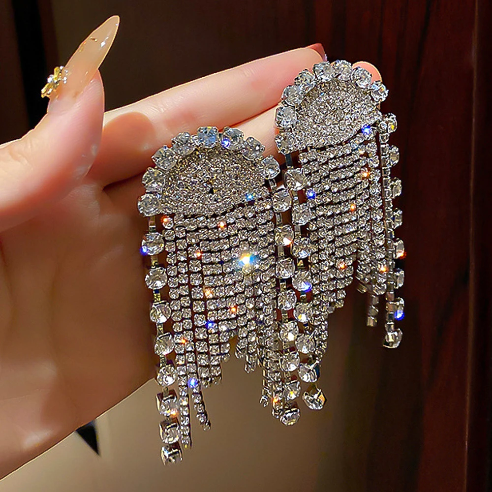 

Exaggerate Women's Pearl Tassel Ear-rings Full Zircon Drop Earrings for Girl Charm Trend Nightclub Ladies Ear Jewelry Party Gift