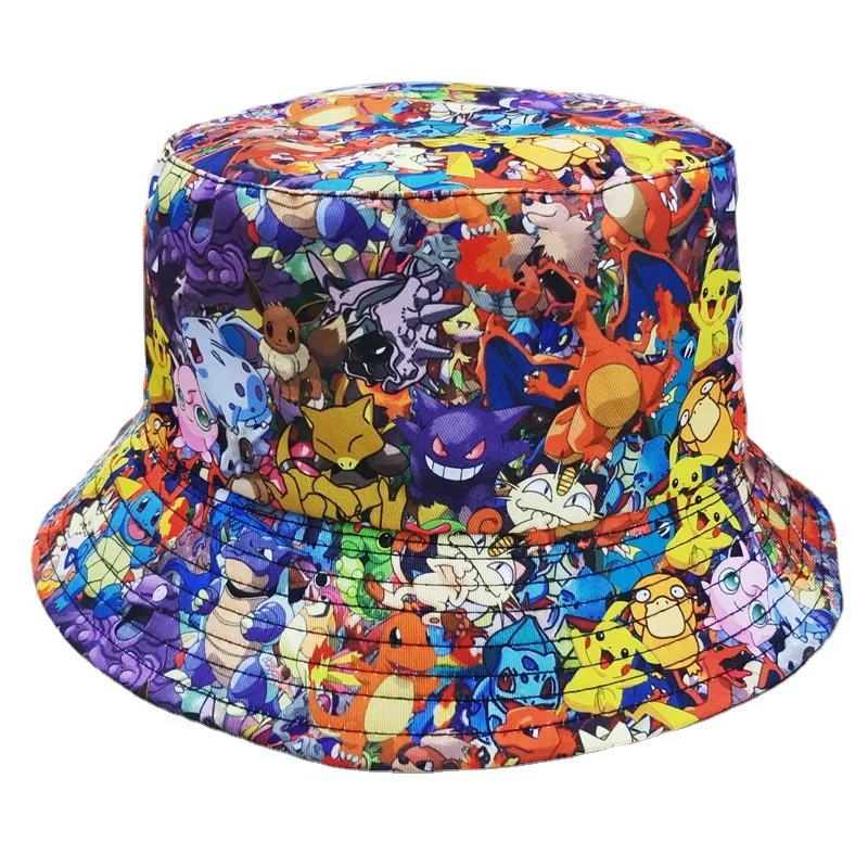 

Pikachu Printed Fisherman Hat Anime Figures Pokémon Gengar Charizard Basin Hat Cartoon Sunshade Hat for Men and Women Peaked Cap