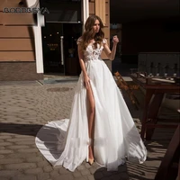 flowy beach chiffon lace wedding dress for women open back sleeveless bride dresses boho robe party bridal gown plus size