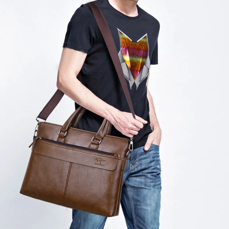 Vintage PU Leather Briefcases For Men Luxury Zipper Handbag Business Male Shoulder Messenger Bags Office Man Laptop bag