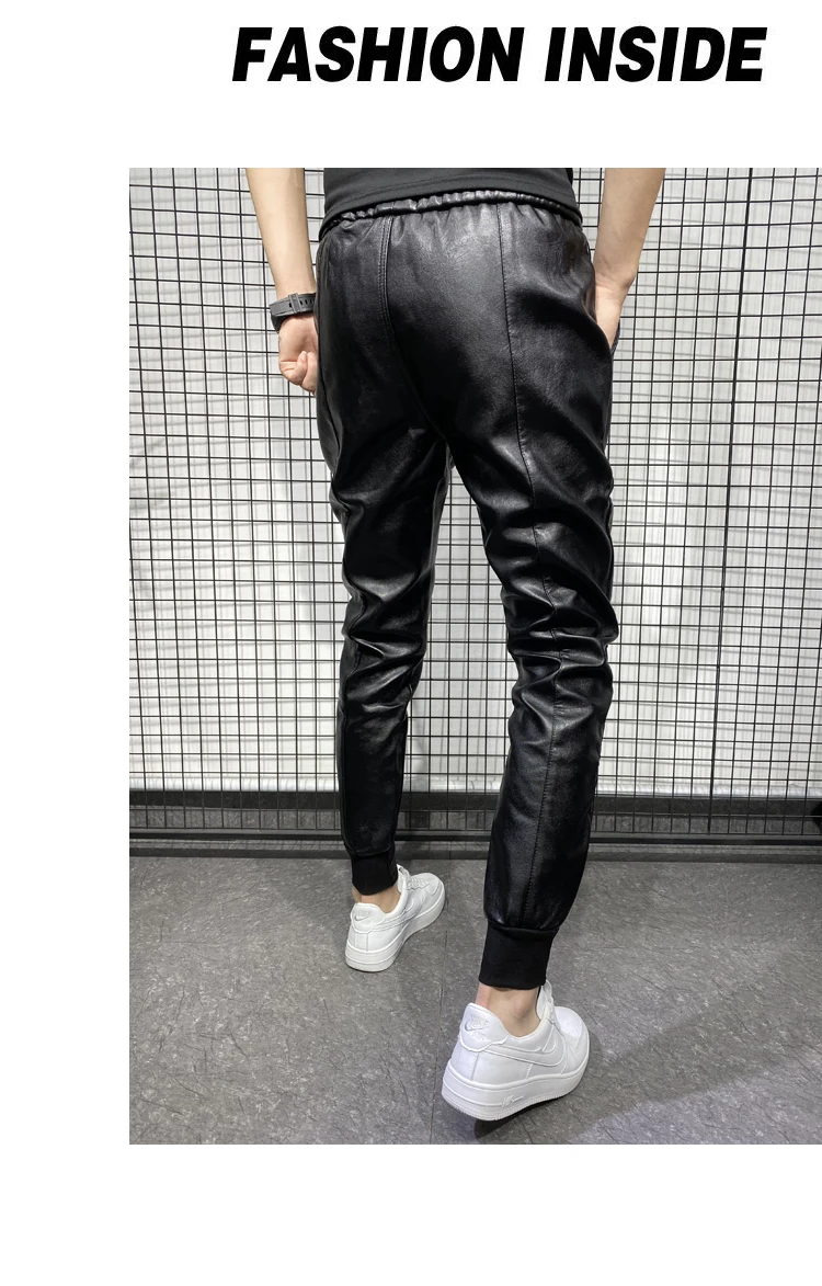 Брюки мужские зимние из экокожи с большими карманами и защитой от ветра - купить