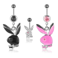 pink primer rabbit belly button rings nails diamond stainless steel septum piercing ornament accessories body jewelry for women