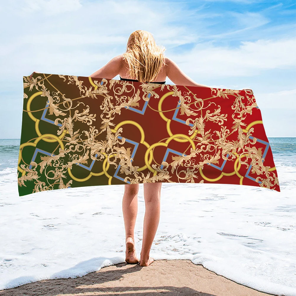 

Пляжное полотенце в европейском стиле, быстросохнущее банное полотенце с цветными линиями и цветочным узором, для детей и взрослых, для путешествий, кемпинга, гостиницы