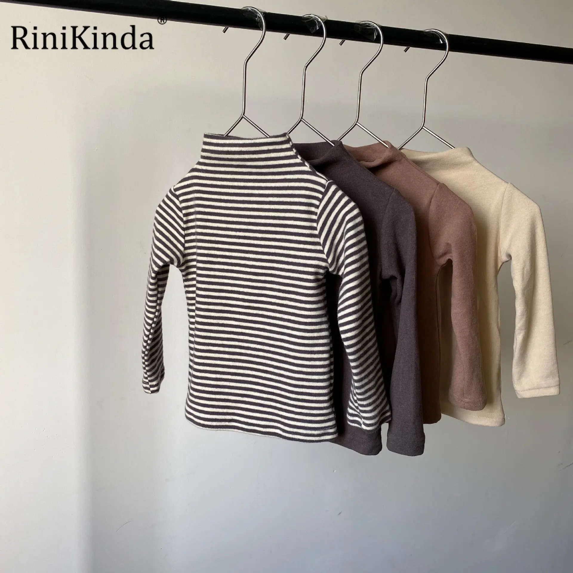 

Новая хлопковая одежда для маленьких девочек rinikind, футболки, Весенняя водолазка с воротником, футболка для детей, футболка с длинным рукаво...