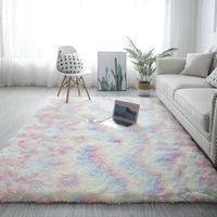 2022 living room carpet fluffy kids bedroom tie dyesoft faux area large size black gray non slip carpey rainbow colors