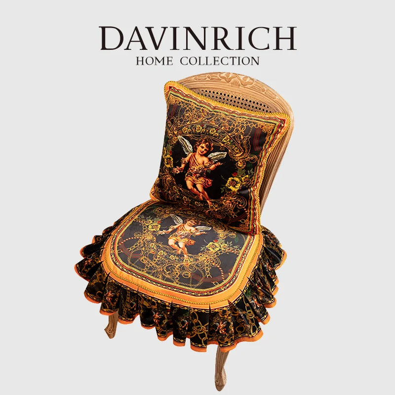 

DAVINRICH итальянская масляная живопись Купидон с принтом ангела чехлы для сидений бархатная Съемная подушка для обеденного стула с галстуками