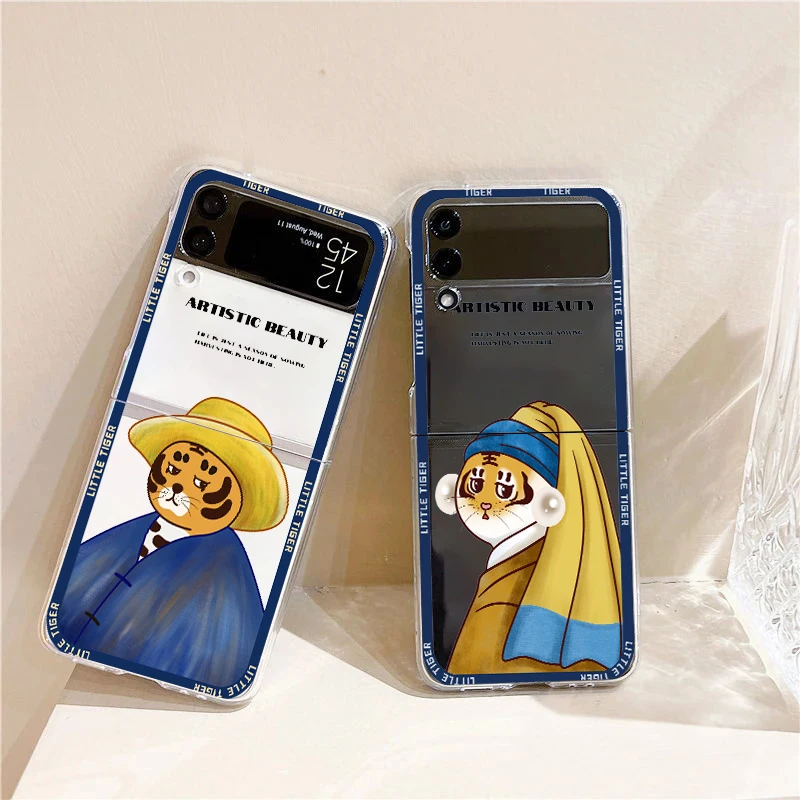 

Tiger Animal Hard PC Phone Case For Samsung Galaxy Z Flip 4 Transparent Cover For Galaxy Z Flip 3 Foldable Shockproof Case Capas