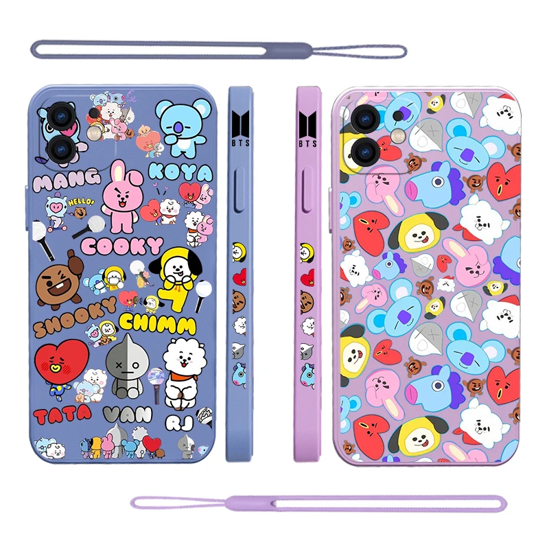 

K-POP Cute Cartoon BT21 Phone Case For Xiaomi Redmi Note 12 11 11T 10S 9 Pro Plus 10C 9A 9C 9T K40 K50 K60 4G 5G With Hand Strap