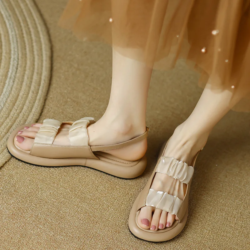 

Сандалии женские кожаные с открытым носком, босоножки на платформе, Повседневная модная верхняя одежда с юбкой, кружевные, на лето