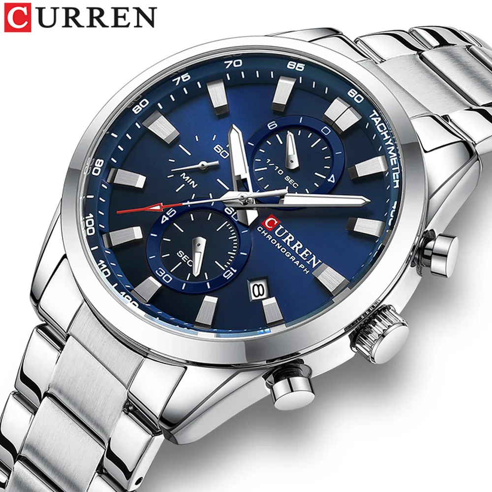 

CURREN Fashion Brand Watches for Men Multifunction Quartz Wristwatch with Sub-dials Stainless Steel Bracelet Clock Diameter 44mm