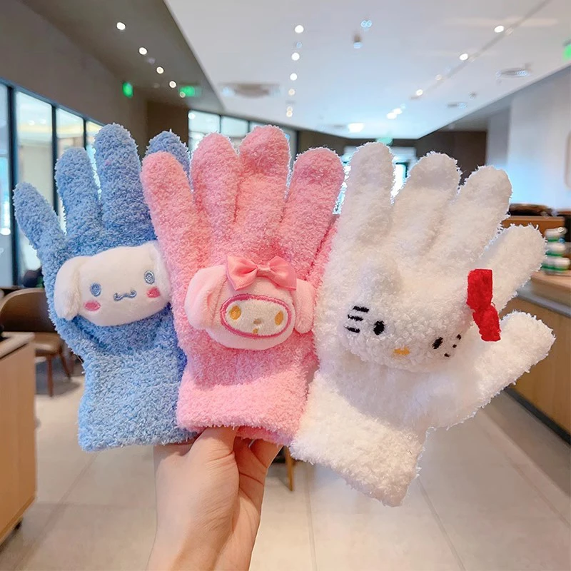 Sanrio Hello Kitty перчатки аниме Kuromi My Melody плюшевые с пятью пальцами Kawaii Плюшевые Теплые