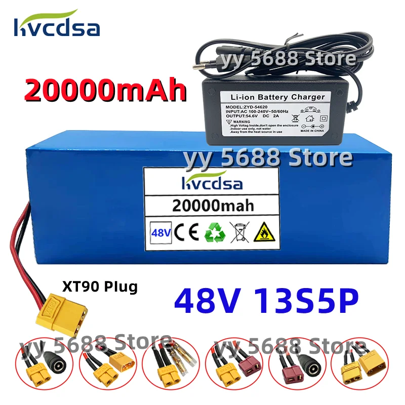 

48V 20Ah Electric Bike 18650 Lithium Battery 13S5P 1000W Scooter Battery Pack 48V 20Ah Electric Bike Battery+54.6V 2A Charger