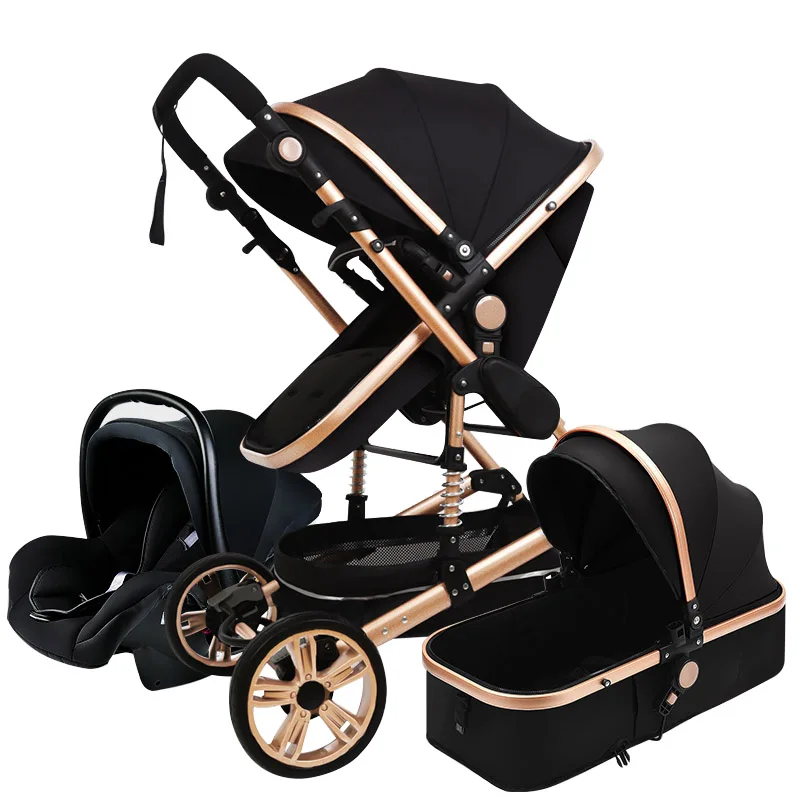 High Landscape Baby Stroller 3 in 1 Hot Mom Pink Stroller Luxury Travel Pram Baby Carrier Carriage Car seat and Stroller Trolley