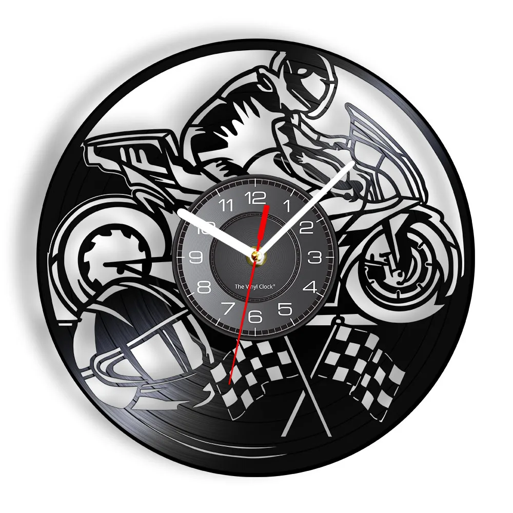 

Motorcycle Vinyl Record Wall Clock Motorbike Decorative Clock Motorcyclist Racer Riders Gift Home Art Modern Wall Hanging Decor