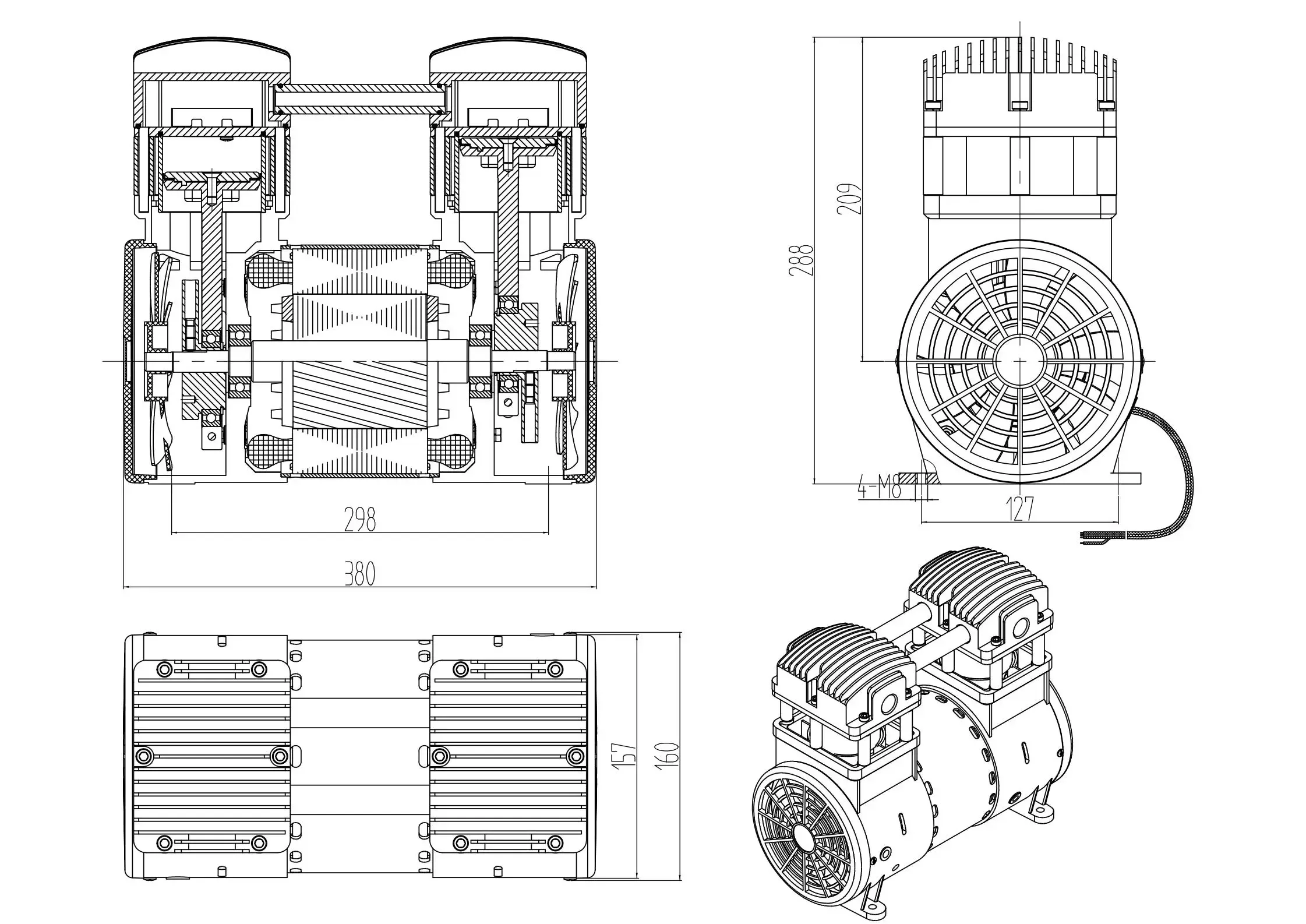 HC1500D мини Oir free воздушный компрессор DC48V 110V 144V High Flow 1500w малошумный для