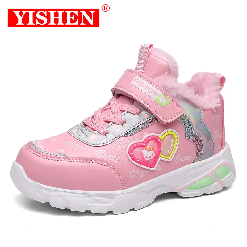 YISHEN Sneakers For Girls Warm Plush Cotton Shoes Winter Children's Shoes Casual Shoes Running Sneakers Baskets Pour Filles Pink