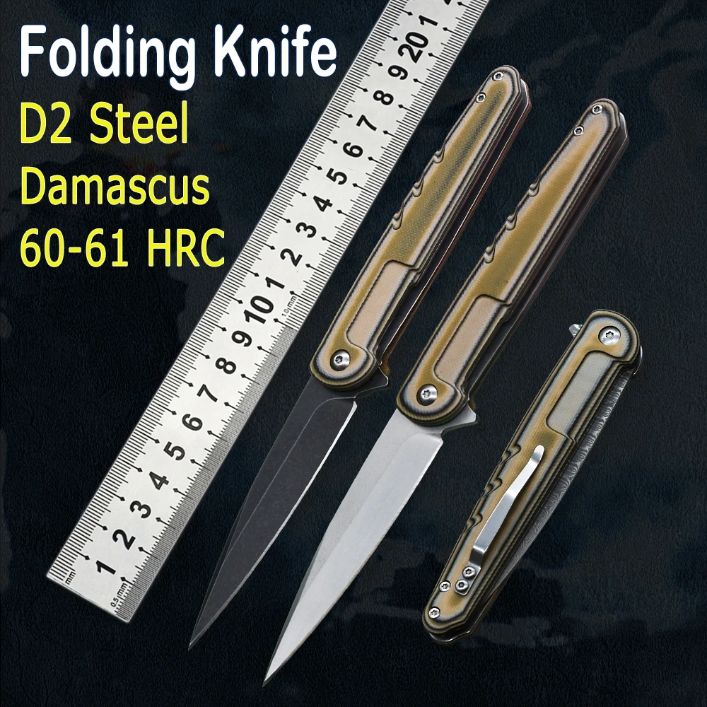 

Outdoor Pocket Damascus Blade Folding Knife Hunting Fruit Cutting Tool EDC Tactical G10 Handle Camping Portable Pen