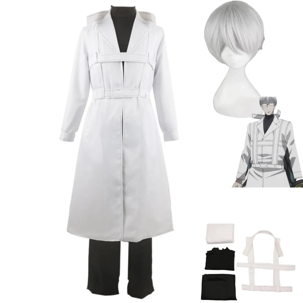 Костюм для косплея Токийский гуль унисекс белый плащ с длинными рукавами