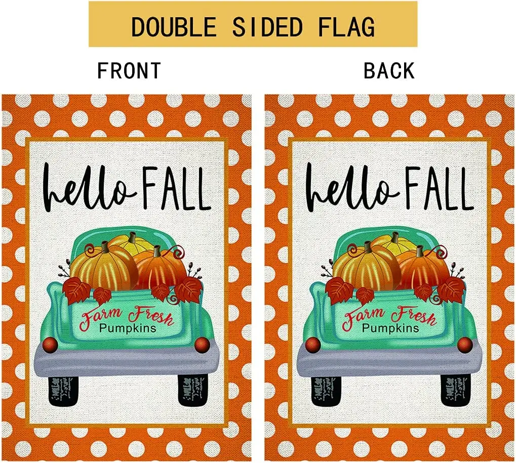 Флаг садовый Hello Fall Оранжевые тыквы в горошек для грузовика маленькие сезонные