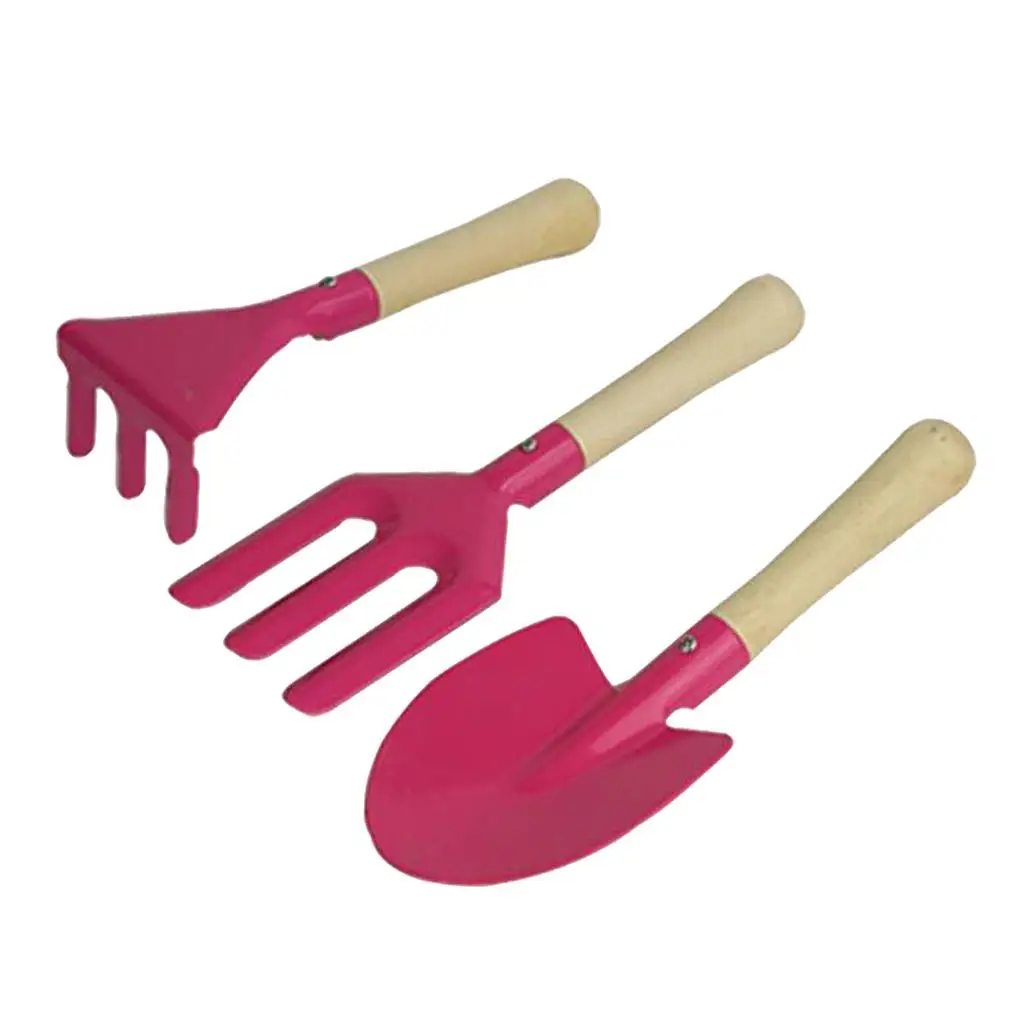 

3 Pieces Mini Metal Rake Shovel Fork Set Beach Sandbox Garden Tool Kids Toys